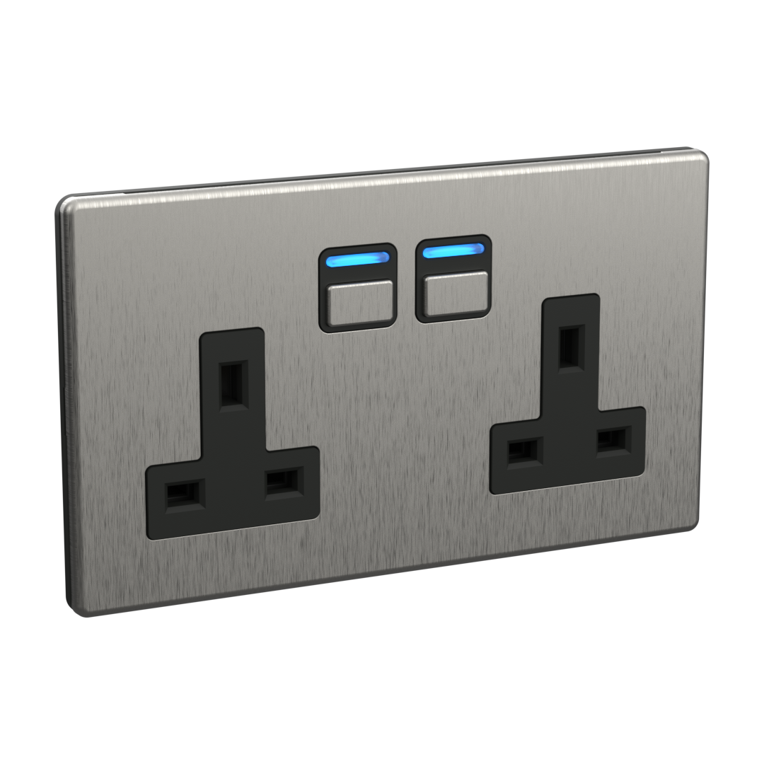 Smart Socket (2 gang) - Stainless Steel